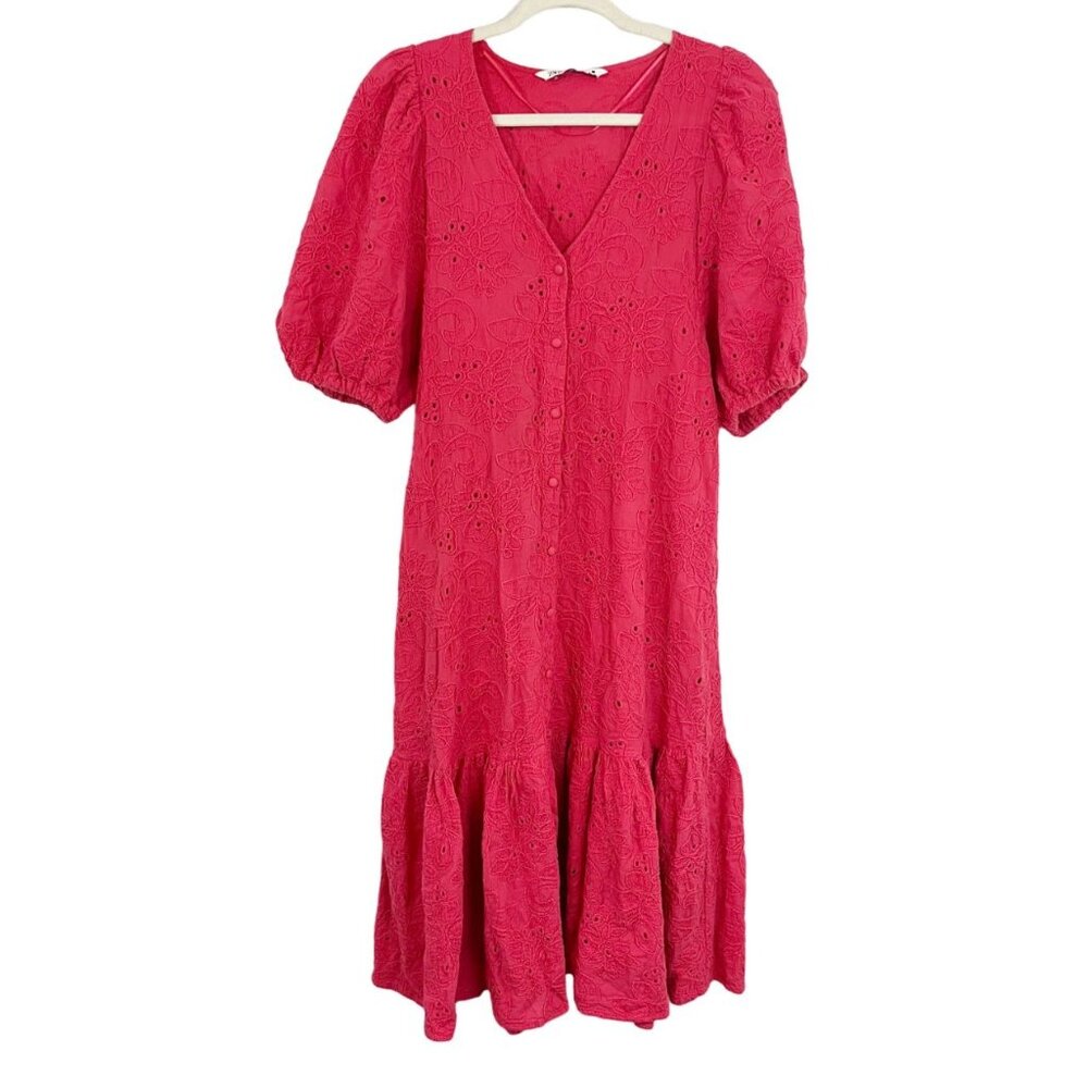 Zara The Marta Dress Embroidered Puff Sleeve Eyelet Button Down - Size Small